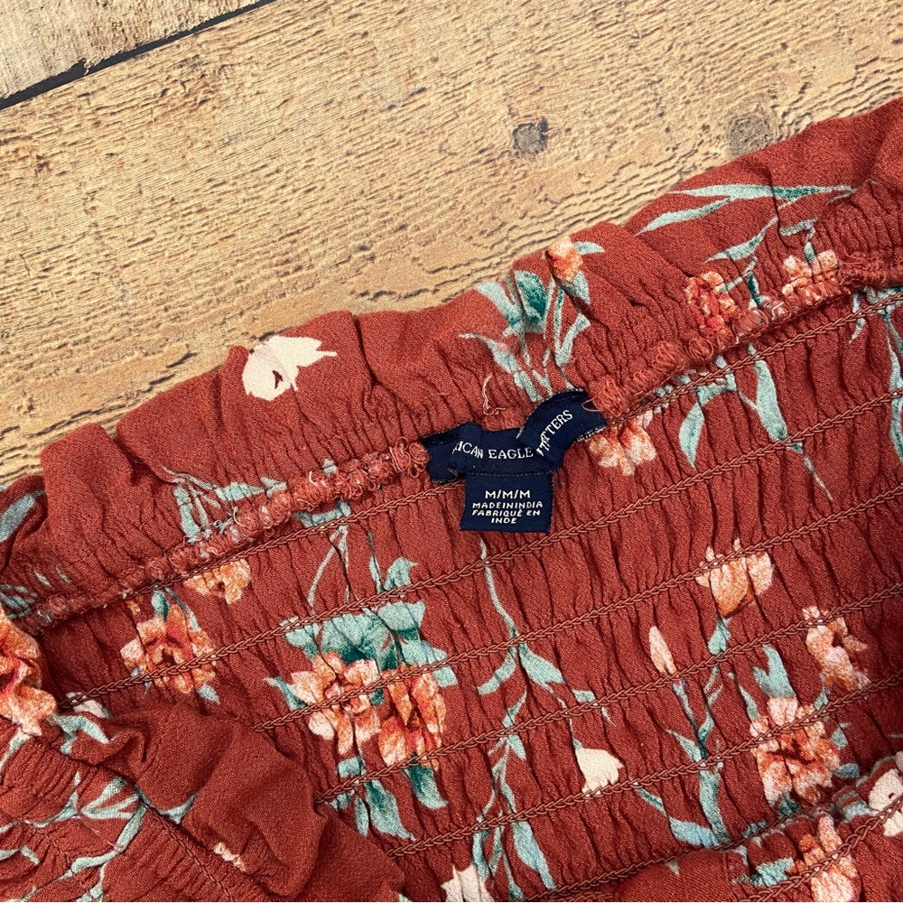 AEO Rust Floral Strapless Romper - Picture 7 of 10
